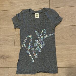 PINK Victoria's Secret sequin Logo Tee - Dark Gray